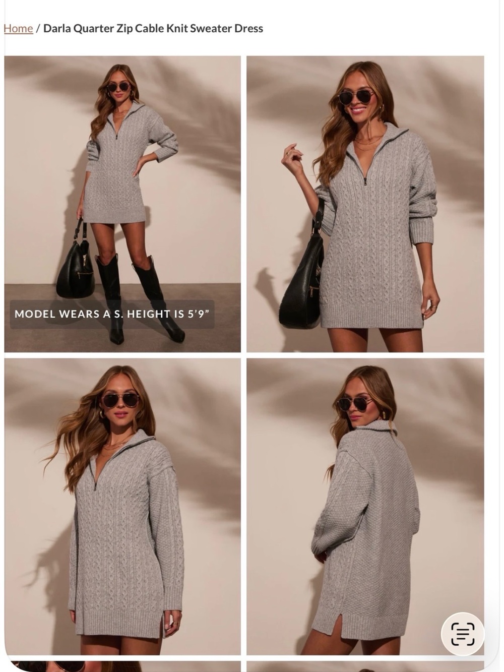 Vici Gray Cable Knit Quarter-Zip Sweater Dress Sz M Never Worn